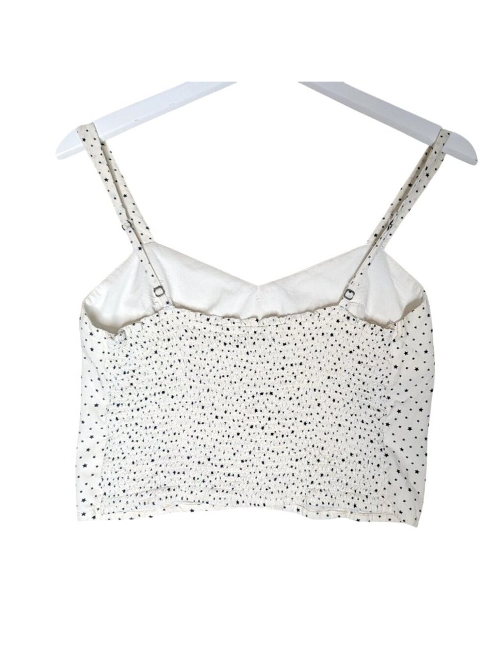 Abercrombie & Fitch Star Print Smocked Crop Top Size M White W/ Blue Stars Butto - Picture 9 of 11